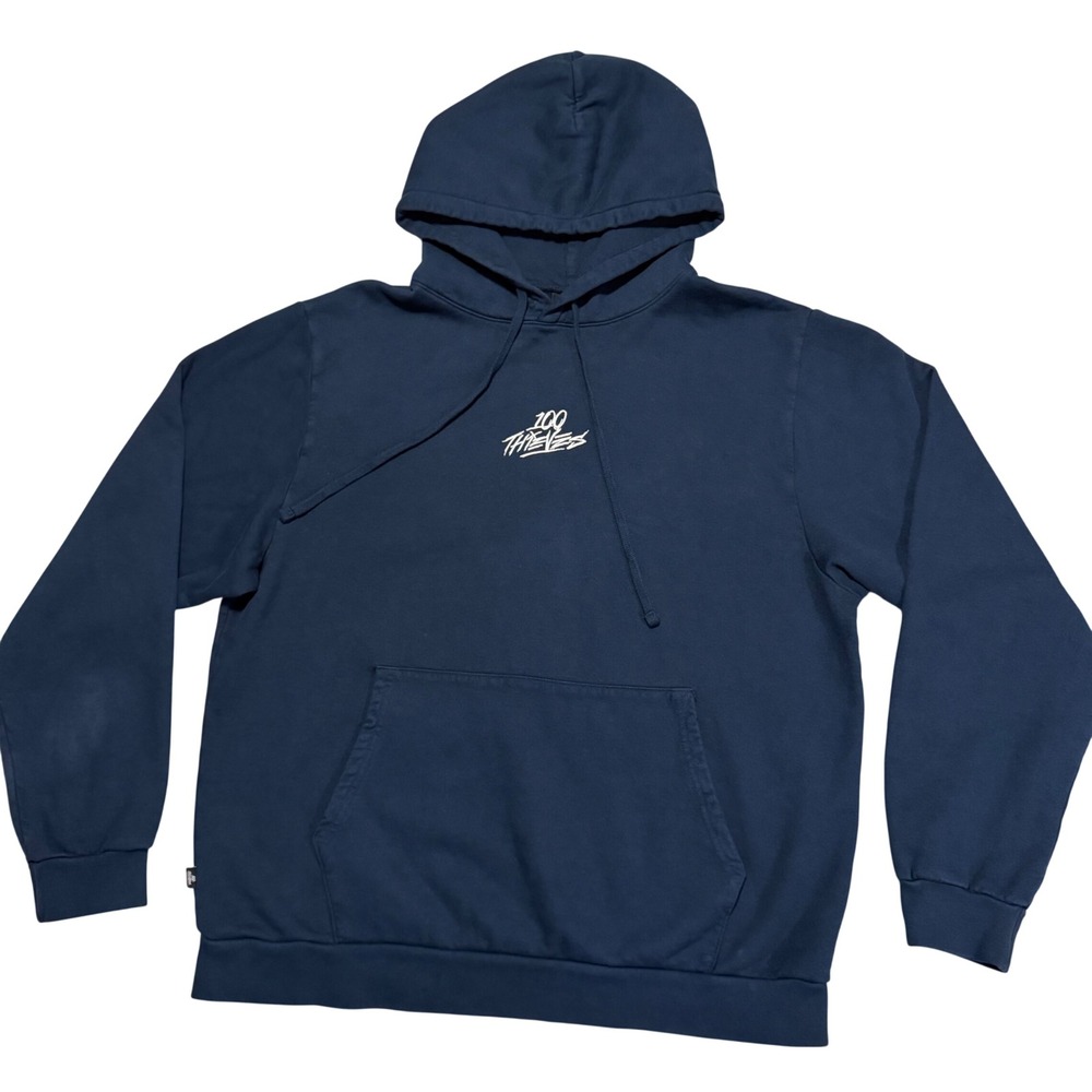 100 Thieves Hoodie Mens 2X Navy‎ Blue Embroidered Logo Pullover Streetwear